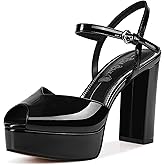GPXGPX Platform Sandals Women High Heels Fish Mouth Open Toe Platform Heels Chunky Heel Ankle Strap Wedding Party Dress Shoes