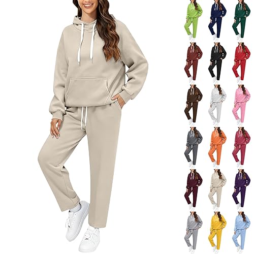Cocila Womens 2 Piece Outfits Lounge Hoodie Sweatsuit Sets Oversized Sweatshirt Baggy Fall Comfy Sweatpants with Pockets Plus Size Khaki 3XL