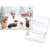 Performing Arts Boxed Christmas Cards with Full Color Inside Designs, Porch Pups and Santa, (18-cards, 18-envelopes), Made In The USA