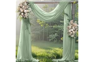 Jimtx Sage Green Wedding Arch Draping Fabric 1 Panel 29" × 20FT Sheer Drapes Outdoor Curtain for Wedding Ceremony Baby Bridal Shower Arch Ceiling Backdrop Decor