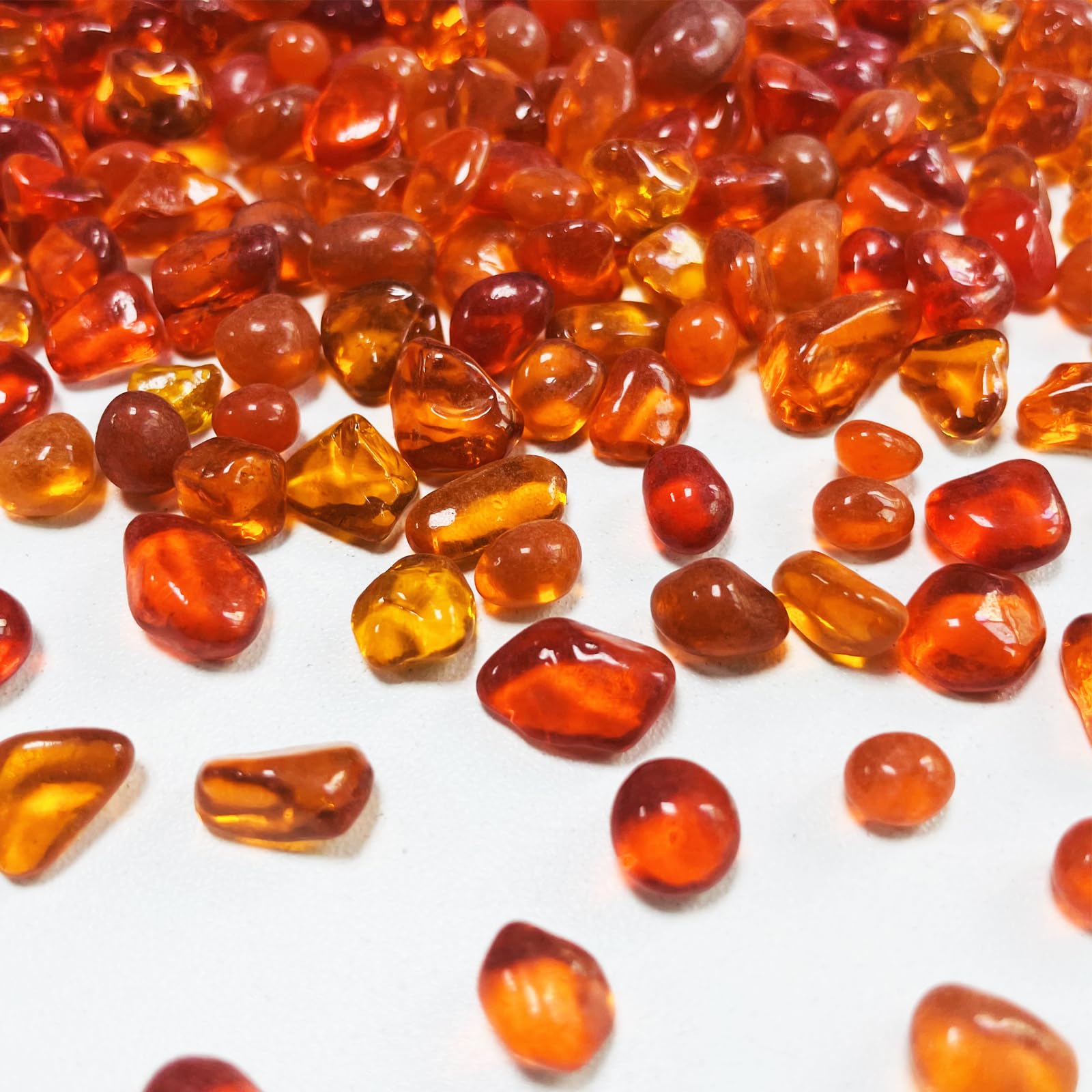 Photo 1 of 0.89LB Orange Aquarium Glass Stones Sea Glass Pebbles for Fish Tanks Decorations Aquarium Gravel Fish Tank Rocks, Glass Gems Stones Beads Pebbles Rock Sand for Vase Filler Fish Turtle Tank Decorations