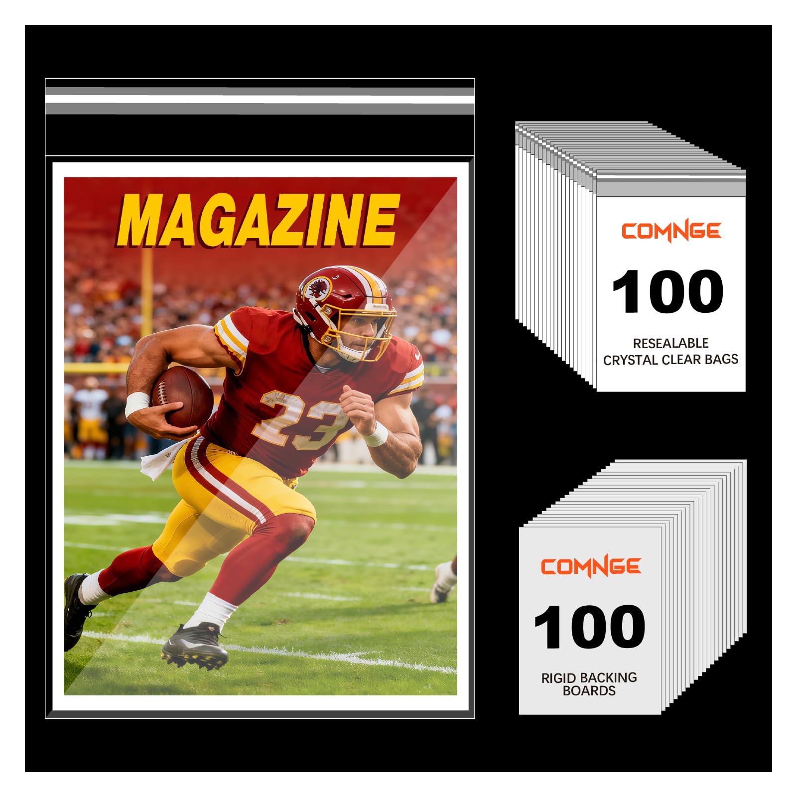 Photo 1 of 100 Pack Magazine Bags and Boards - Acid-Free & Archival Quality, Resealable 8 ¾" x 11 ?" Magazine Sleeves and 24pt Backing Boards for Standard Sized Magazine, Magazines Protection