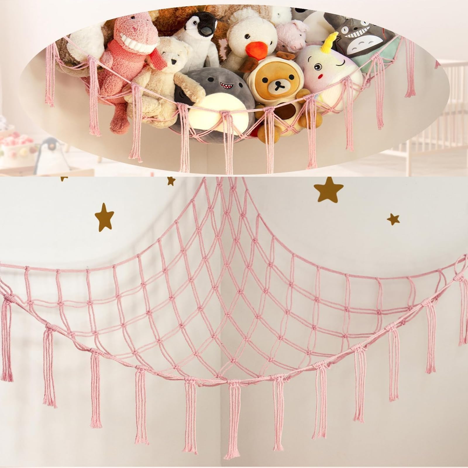 Teddy hammockm, teddy storage, stuffed animal storage for Stuffed Animals - Soft Toy Storage Net Teddy Bear Storage - Cute Hanging Plushie Net Kids Baby girl Nursery Bedroom Room Decor Pink