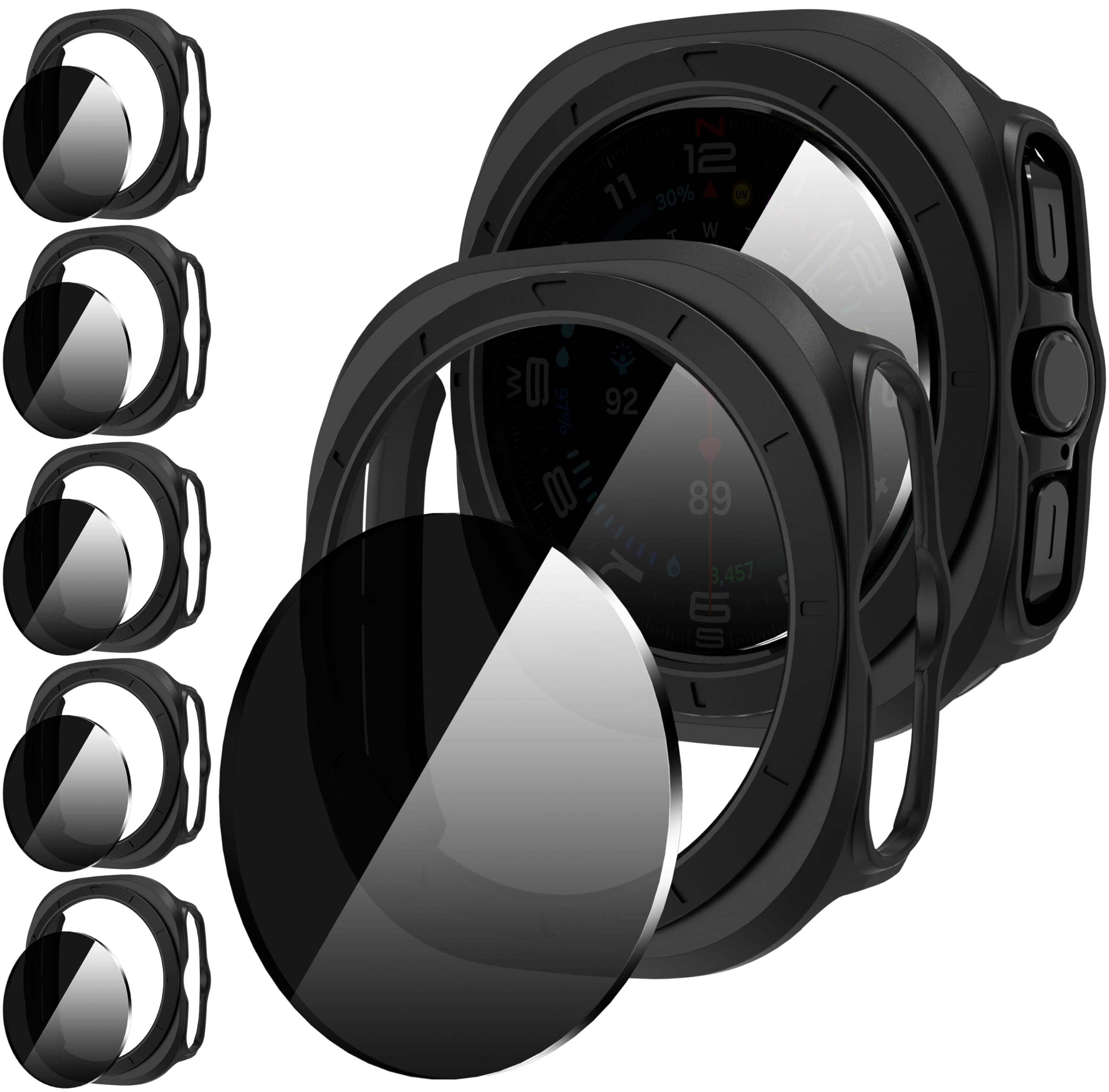 Photo 1 of Suoman 5+5 Pack for Samsung Galaxy Watch 7/8 Ultra 47mm (2024/2025) Case, [Anti-Peeping] 9H Tempered Glass Privacy Screen Protector+ All-Round PC Matte Protective Cover Bumper