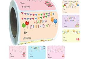 WELL TILE Happy Birthday Gift Tags Name Tags Stickers 1.5 x 2 Inch - Rectangle Christmas to from Labels Present Label Festival Birthday Stickers for Kids Party Favors Envelope Packages Seals 300 Pcs