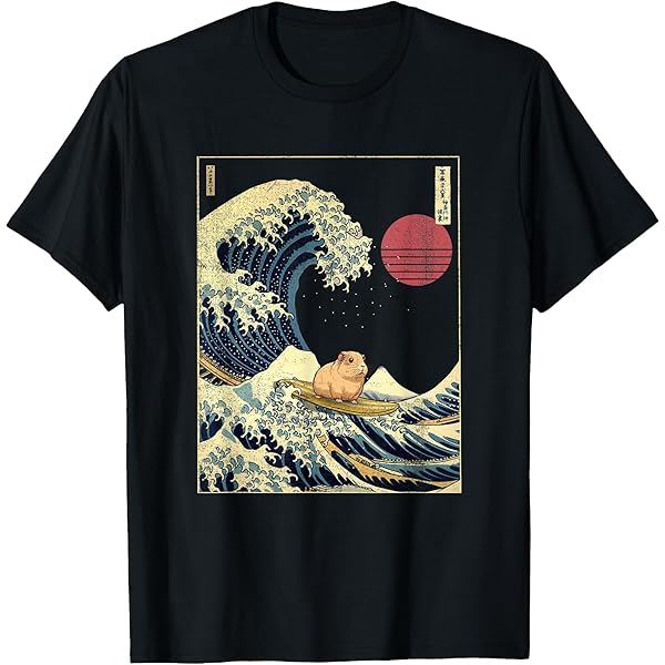 Amazon.com: Capybara Japanese Kanagawa Wave Funny Surf Animal T