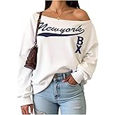 WDIRARA Women's Off the Shoulder Sweatshirts Letter Graphic Long Sleeve Pullover Loose Tops Streetwear