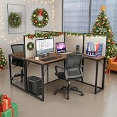 TooCust 2 Person Cubicle Desk with Privacy Panels - 95&rdquo;L x 47&rdquo;W x 47&rdquo;H L Shaped Cubicle Desks for Office, Wood and Metal Office Workstations, Cubicles Privacy Business Furniture