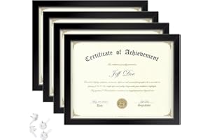 HappyHapi Certificate Frame 8.5x11, Degree Frame for Diplomas, Degree certificates, Photos, Diploma Frames for Tabletop and Wall Display, Black, 4 Pack