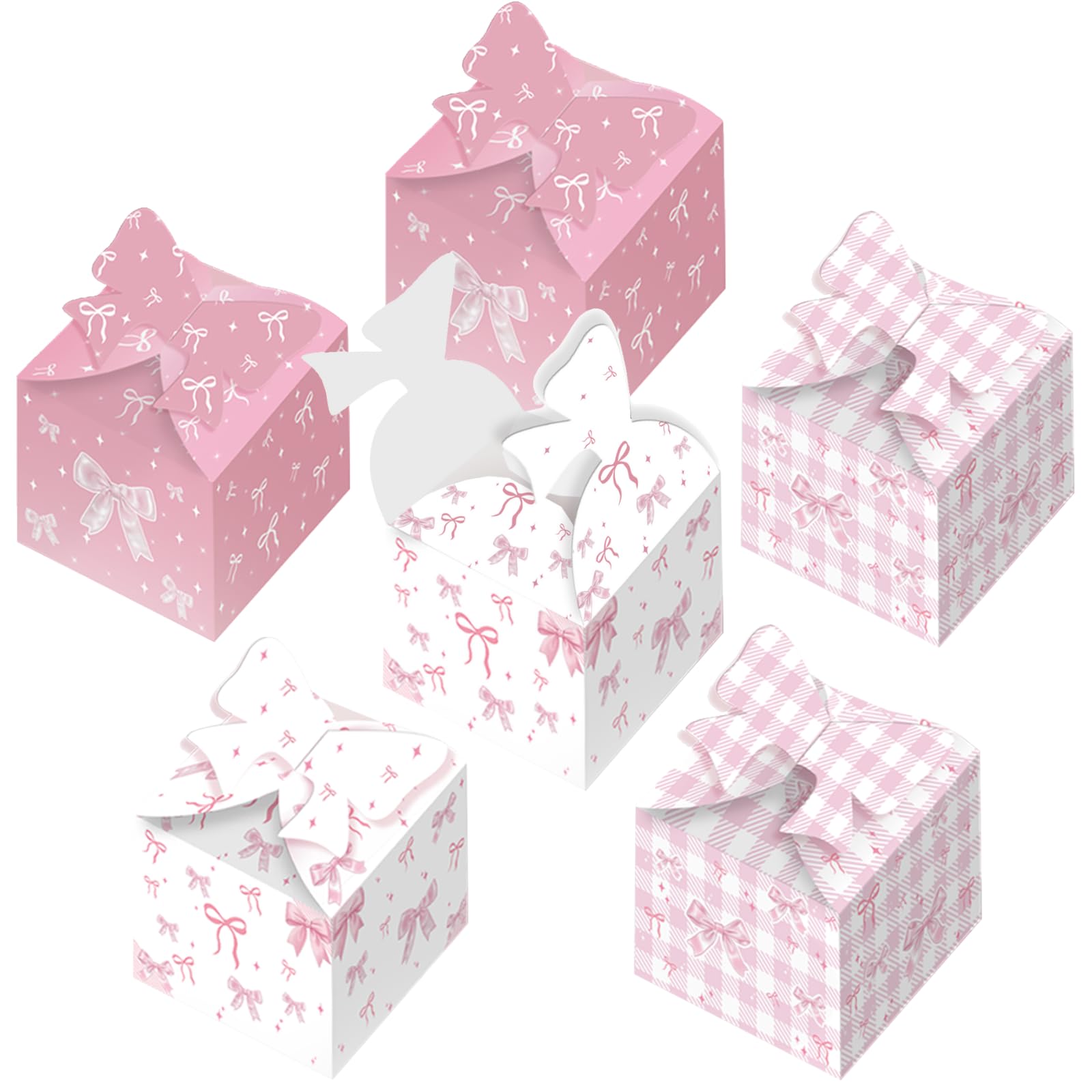 Photo 1 of 24 Pcs Coquette Paper Gift Boxes in 3 Styles, Pink Bow Candy Treat Paper Boxes for Girl and Women, Bow Party Favors Gift Gable Boxes for Wedding, Birthday, Baby Shower, Tea Party Supplies