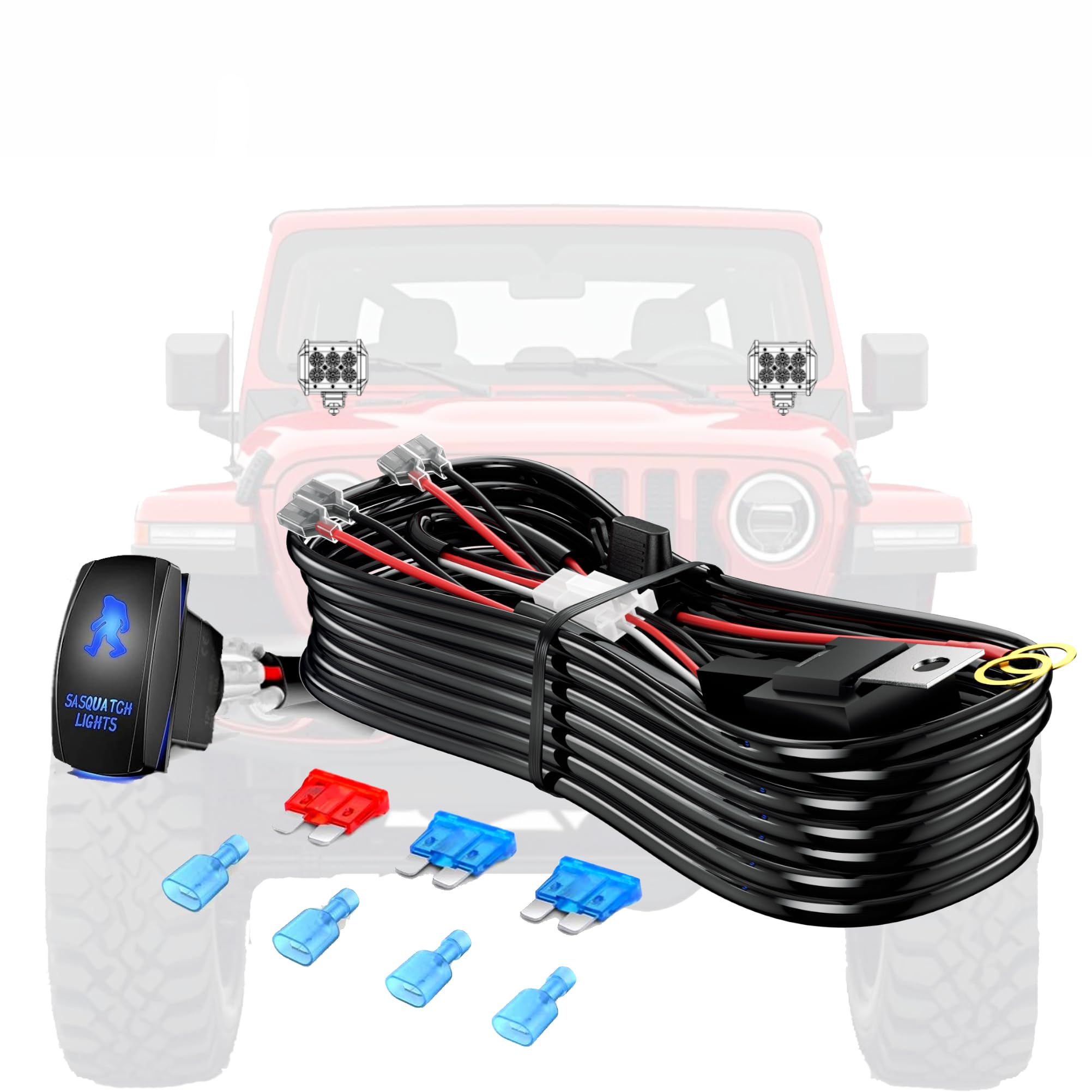 Photo 1 of EK ENNOKING Light Bar Wiring Harness Kit -16AWG 2 Leads 180W Heavy Duty 12V On Off Waterproof Rocker Switch Power Relay Blade Fuse for Off Road Truck Motorcycle ATV UTV SUV Boat Lights LED Work Lamp