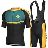 INBIKE Men's Cycling Clothing Set, Short Sleeve Cycling Jersey with 3 Rear Pockets, Cycling Bib Pants 3D Padded Breathable