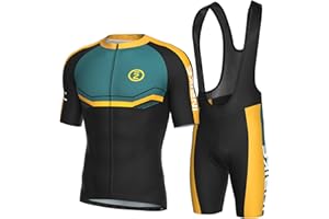 INBIKE Men's Cycling Clothing Set, Short Sleeve Cycling Jersey with 3 Rear Pockets, Cycling Bib Pants 3D Padded Breathable