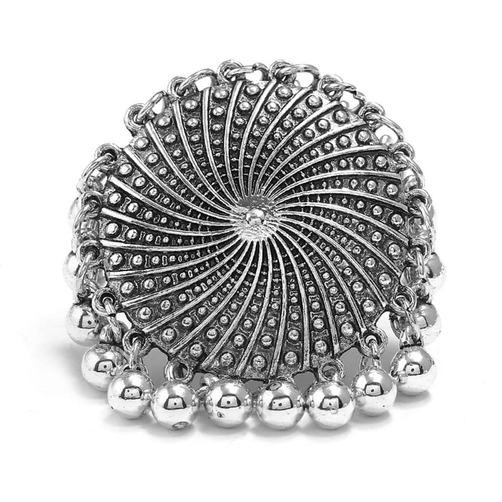 Boho Big Teardrop Statement Ring for Women Girls Vintage Tassel Ball Bead Adjustable Open Band Cocktail Party Ring Comfort Fit Gypsy Indian Bollywood Peacock Tail Exaggerated Jewelry