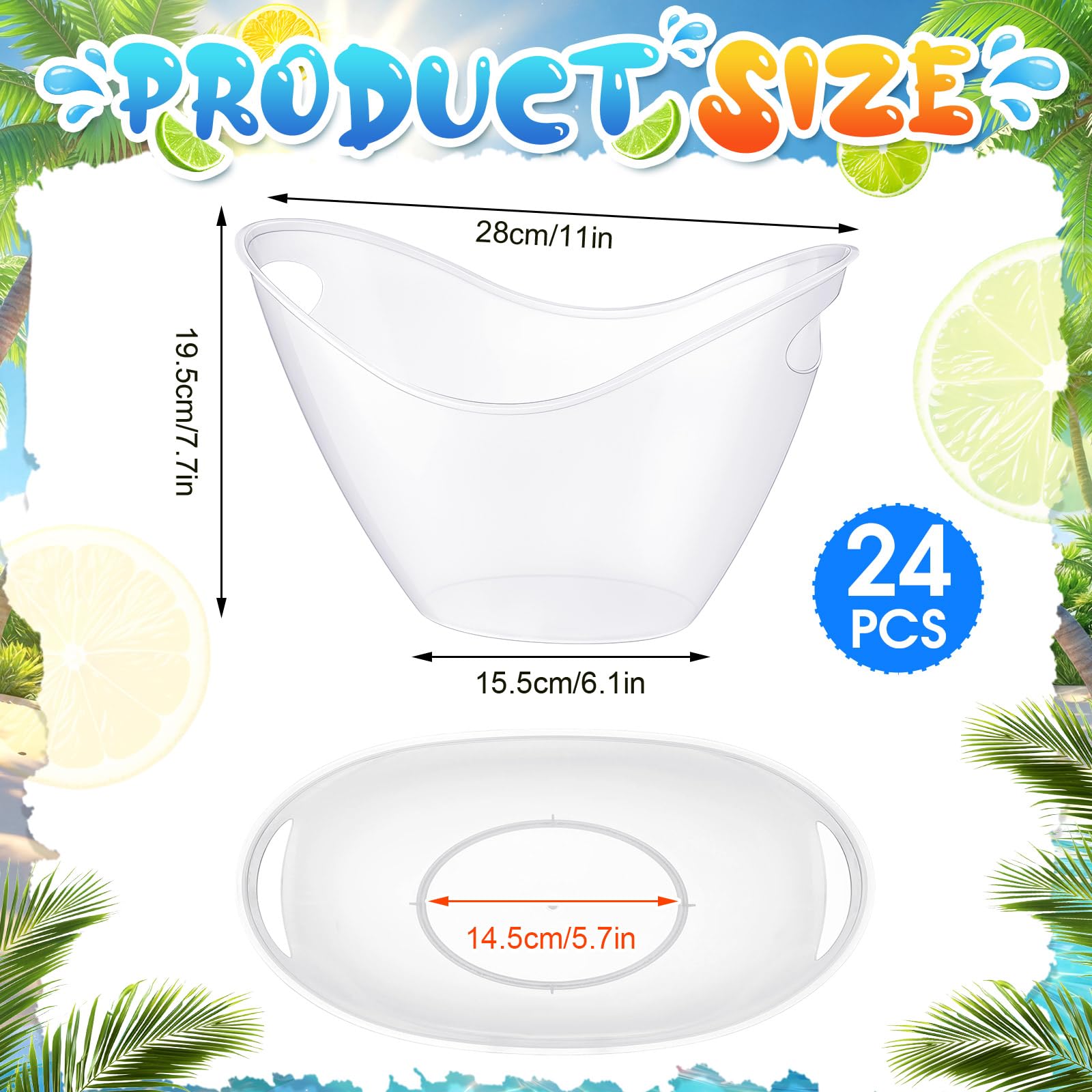 Condition photo showing New/Like New for meekoo 24 pcs 4 l ice bucket for parties, plastic oval storage tub with handle for wine, beer, ice d