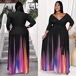 Runwind Plus Size Dress for Women 3/4 Sleeve V Neck