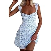 SOLY HUX Women's Floral Mini Dress Ruffle Sleeveless Sweetheart Neck A Line Vacation Summer Dresses Sundress
