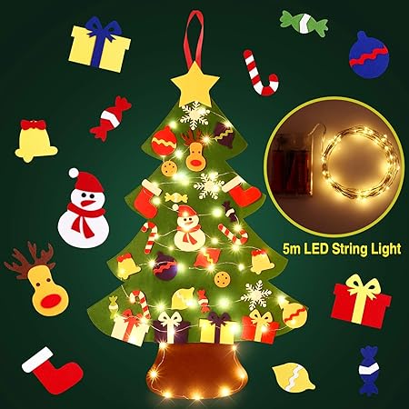 Soledi Albero Di Natale In Feltro Per Bambini Eco Friendly Albero Natale Feltro Decorazione Parete Giocattolo Educativo Fai Da Te Con 50 Led Catene