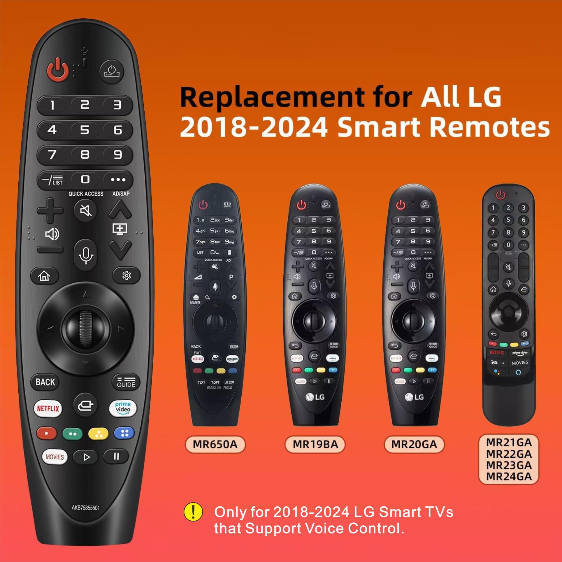 Replacement for LG Remote Control for Smart TV from 2018-2024, for Magic LG TV Remote Replacement with Voice and Pointer Function. 1-Year Warranty.