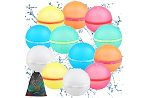 KAPEAZO Reusable Water Balloons Refillable Water Bomb, Soft Silicone Water Balls with Mesh Bag, Quick Fill & Self-Sealing Splash Bombs for Water Fight Games, Outdoor Water Toys for Kids Adults (12pcs)