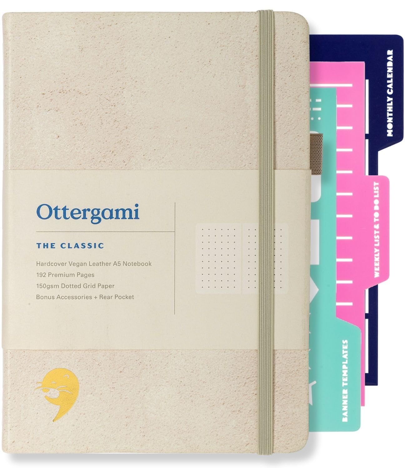 Ottergami Bullet Dotted Journal Set | Hardcover 150gsm Dotted Journal Notebook | A5 Notebook | Dotted Notebook Journaling Kit Includes: Stencils, Rear Pocket & Pen Holder | The Classic
