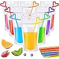 Nuenen 600 Pack Drink Pouches with Straws Plastic Juice Pouches for Adults Disposable Drink Bags Stand up Zipper Drinking Pouches for Smoothie Juice Coffee Tea Birthday Party(Classic)