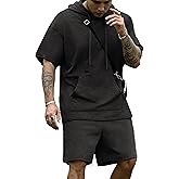 COOFANDY Men's Tracksuit 2 Piece Hooded Athletic Sweatsuit Short Sleeve Casual Sports Hoodie Shorts Set