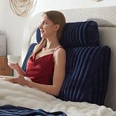 AmyWtb Headboard Pillow + A Long Neck Roll Pillow Body Pillow，Faux Fur Headboard Wedge Pillow with Removable Cover (Blue, Twin：39x8x20 inches)