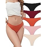 voenxe Seamless Thongs for Women,No Show Ladies Underwear,Invisible Comfortable Panties,Low Rise Gym Workout Undies,5 Pack