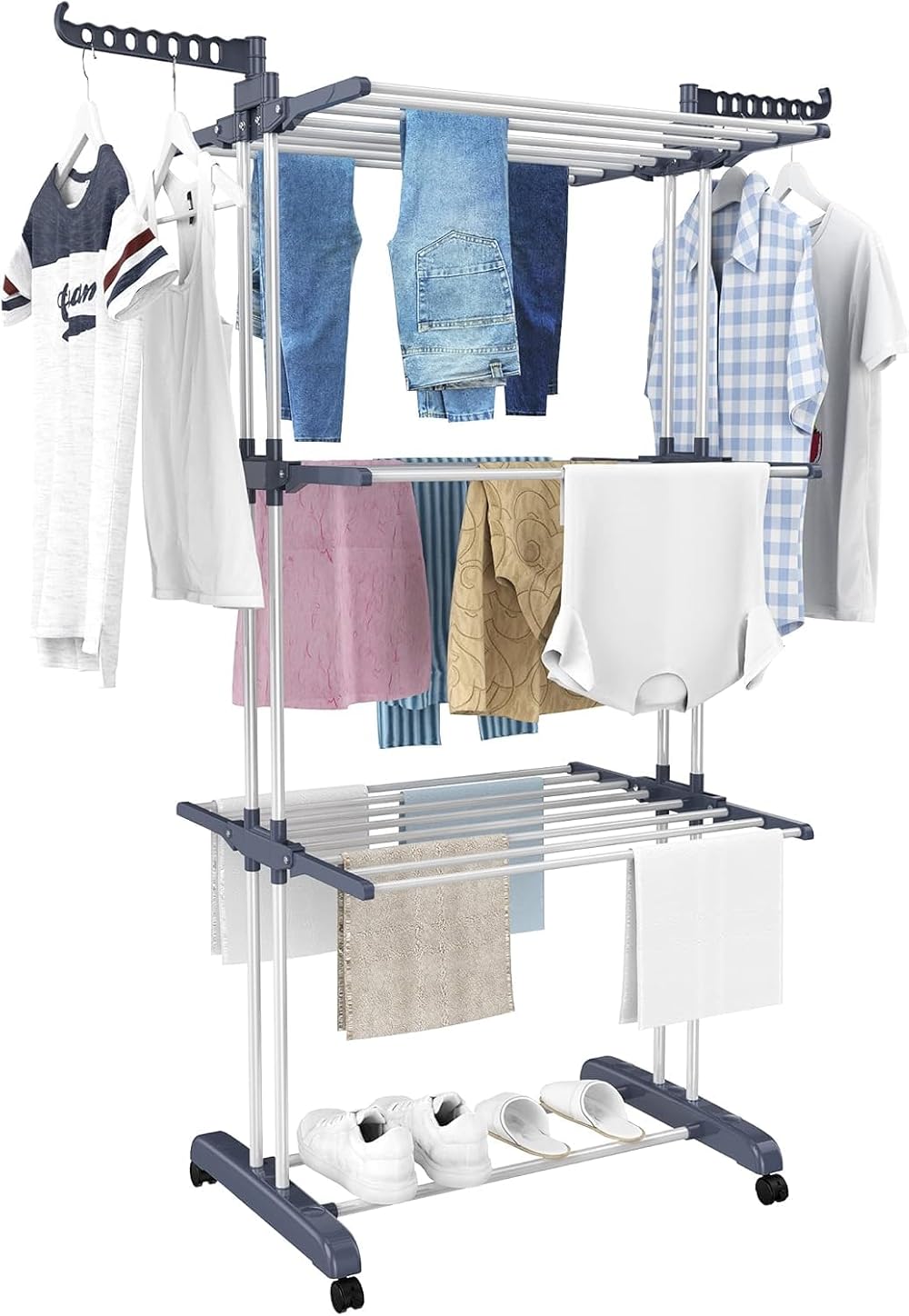 HOMIDEC 4-Tier Foldable Clothes Drying Rack Stainless Steel Large 172cm