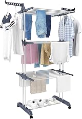 HOMIDEC 4-Tier Foldable Clothes Drying Rack Stainless Steel Large 172cm