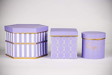 DECORPRO 3er Set Geschenkschachteln in Verschiedene Formen und Muster, rund, quadratisch, 6-eckige Dekoboxen, Blumenbox, Deko