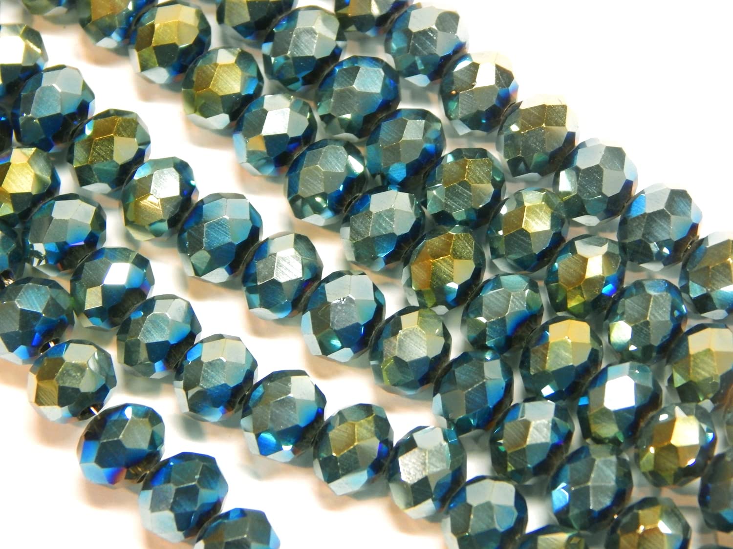 Perlin 65 pcs Glass Rondelle Beads, 8mm * 6mm, Blue, Green, Faceted, CZ Crystal Bohemian Glass Beads for Jewelry Making