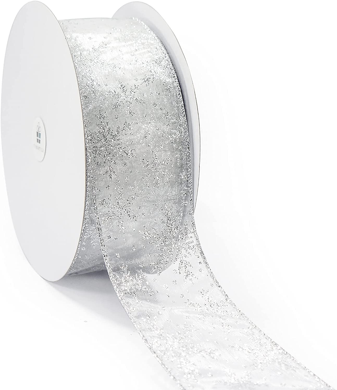 LATERN 20M Organza Ribbon, 6.3cm Width Snowflake Wired Sheer Glitter Ribbon Shimmer Band Metallic Ribbons Craft Tulle Ribbon for Gift Wrapping Xmas Tree DIY Wreath Christmas Bow Decoration (Silver)