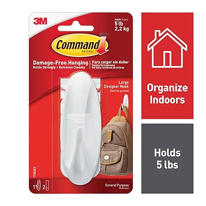 Command Designer Large Plastic Hook(White,1 hook and 2 strips)