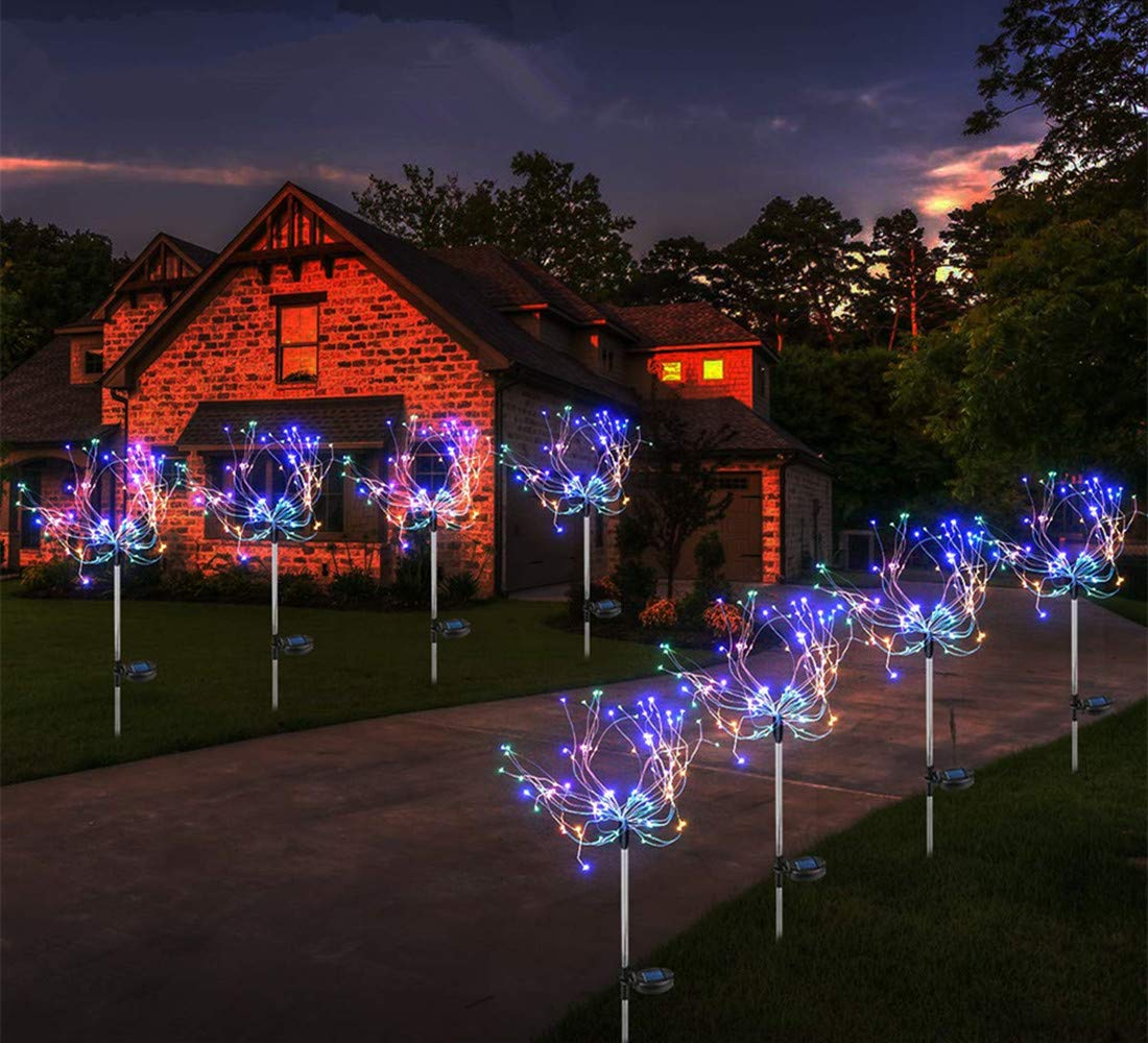 Solar Firework Lights Outdoor,2 Pack Garden Lights 90LED Solar Starburst Lights 30 Copper Wires String Landscape Light,DIY Flowers Fireworks Trees for Walkway Patio Lawn Backyard,Christmas Party Decor