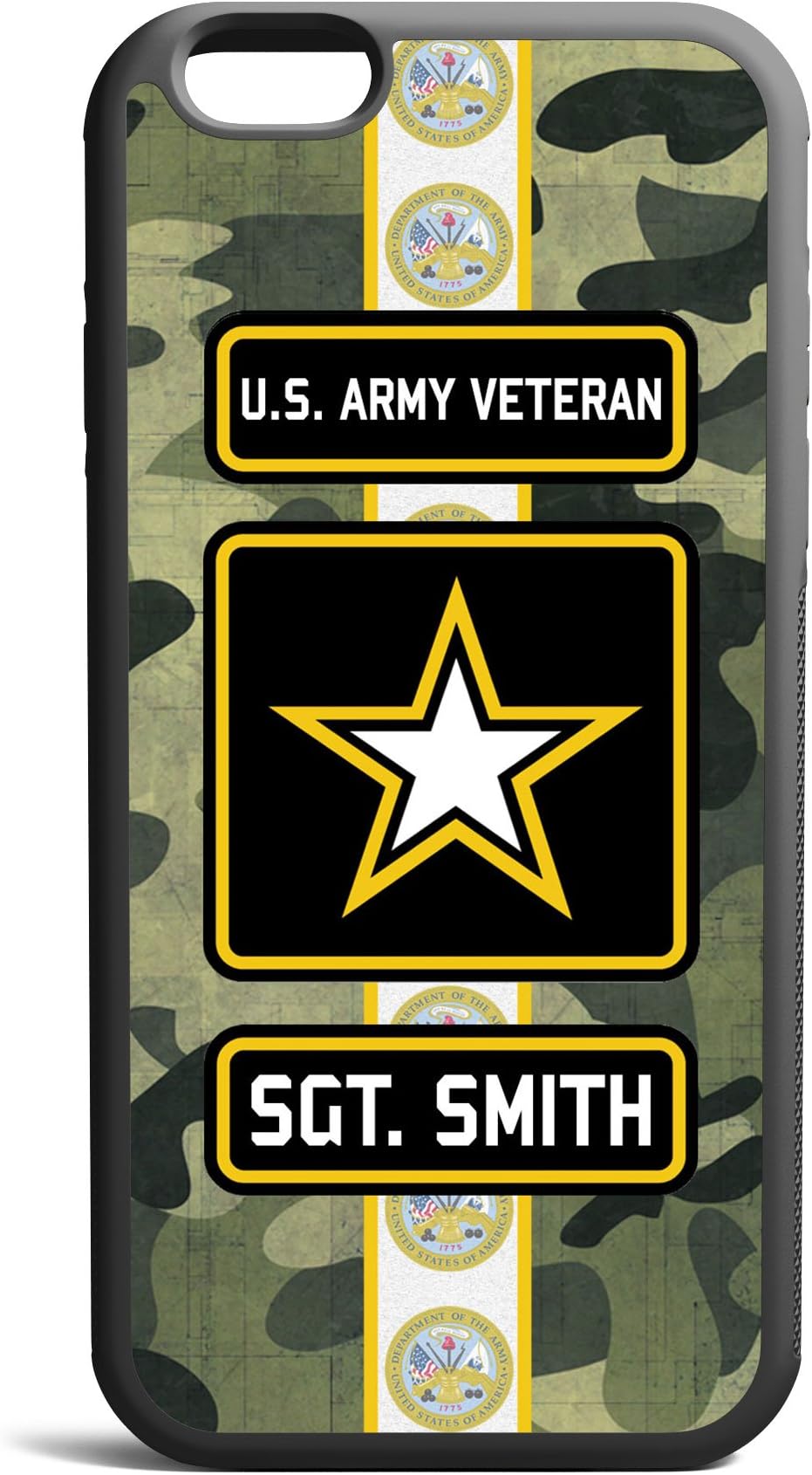 CodeiCases iPhone 7 US Army Veteran Woodland Camo Cover With Custom Name, Custom Case Rubber Black D02