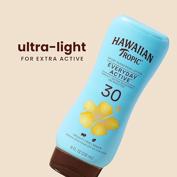 HAWAIIAN TROPIC ISLAND SPORT SUNSCREEN LOTION, ULTRA LIGHT, HIGH PERFORMANCE PROTECTION, SPF 30, COCONUT, 8 OZ