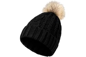 Avisky Womens Winter Knitted Beanie Hat with Faux Fur Winter Hats for Women Fur Pom Warm Knit Skull Cap