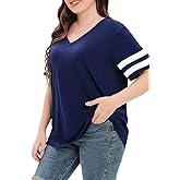 Womens Plus Size Tops Summer Short Sleeve Casual Loose Tunic V Neck Tee T Shirts 1X-5X