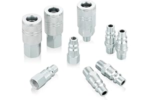 WYNNsky Industrial Air Coupler and Plug Kit, 3/8 Inch High Flow Body Size, 1/4 Inch NPT Threads Size, Steel Material, 9 Piece