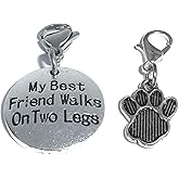 Hidden Hollow Beads Clip On Charm, Bag, Purse, Handbag, Message, Keychain, Zipper Pull, Bracelets, Necklaces, Jewelry (Pet Charm - My Best Friend Walks On Two Legs)