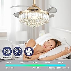 PAFRUMGE 36" Dimmable Gold Fandelier Crystal