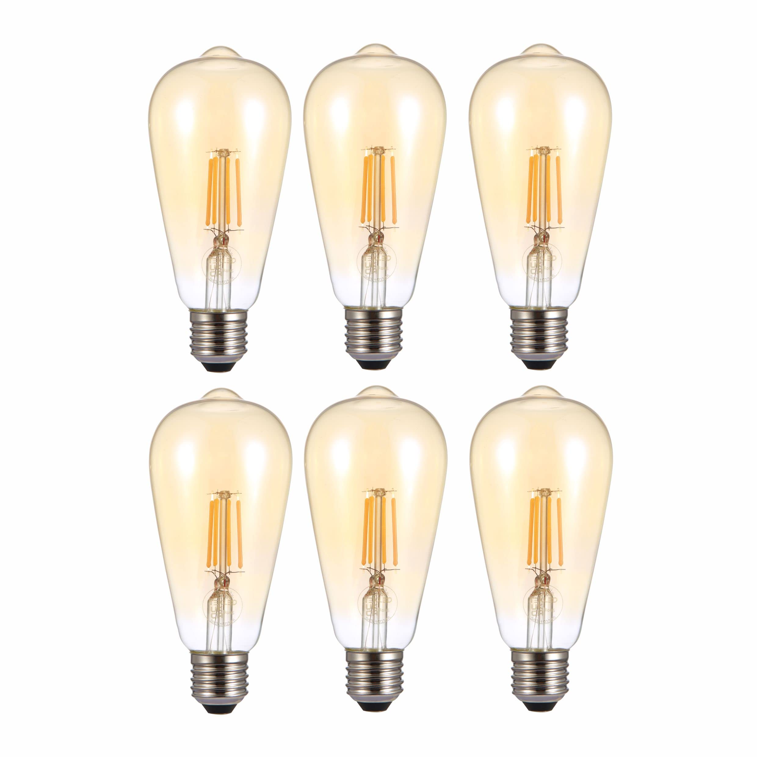 TEKLED® ST64 Filament Vintage LED Bulbs | E27 Edison Screw | Energy Saving 4W Light Bulb 35W Equivalent | NONDIMMABLE Amber 2400K 410LM | 6-Pack | Warm White