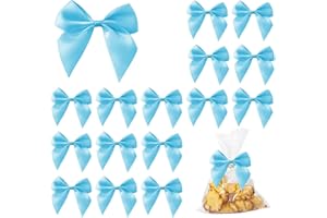 Hapforever 50PCS Mini Light Blue Bows for Gift Wrapping, 2.5 Inch Baby Blue Satin Ribbon Bows Twist Tie Bows with Double - Si