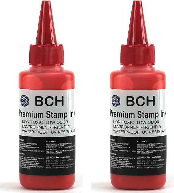 Bulk 2X Red Stamp Ink Refill by BCH Premium Grade 2.5