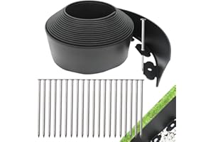 GADENGPLUS Landscape Edging Border No Dig, Plastic Edging for Landscaping, Garden Edging Border,Lawn Edging,Garden Borders,Flower Bed Edging,Rubberific Landscape Edging, (Steel Stakes, Black-33Feet-Tall Wall)