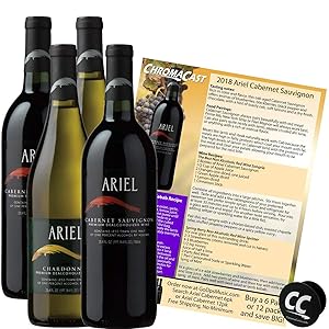 Ariel Cabernet & Chardonnay Non-Alcoholic Red & White Wine Experience Bundle with Chromacast Pop Socket, Seasonal Wine Pairings & Recipes, 4 Pack