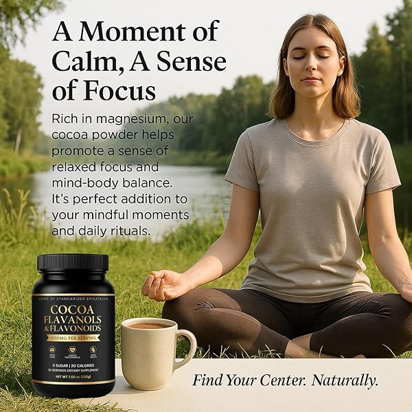 HIGH-FLAVANOL COCOA POWDER SUPPLEMENT –RICH IN NATURAL COCOA FLAVONOIDS & EPICATECHIN BLEND, VEGAN, NON-GMO, NO SUGAR ADDED, SUPPORTS DAILY VITALITY, 7.05 OZ