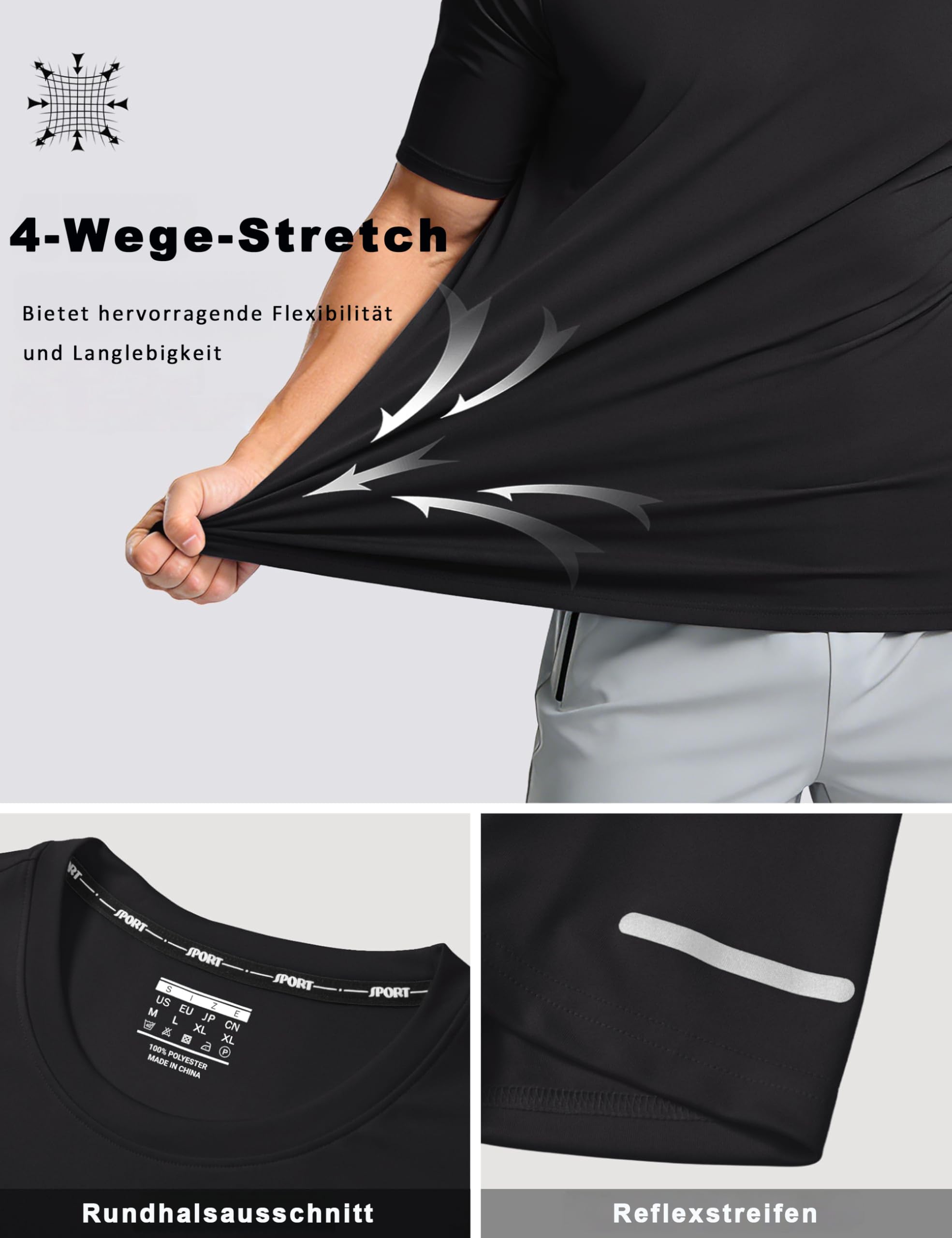 MAGCOMSEN Sportshirt Tshirt Herren UV-Schutz Shirt Kurzarm Funktionsshirt Lauf Gym Outdoorshirt Sommershirt Schwarz XXL 5